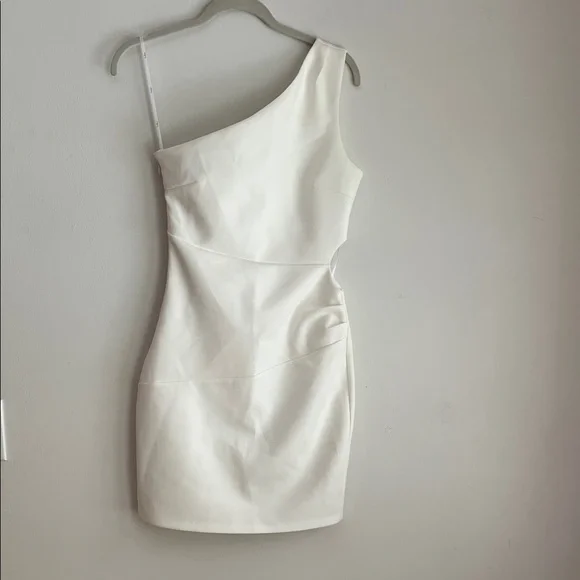 Lulu's Chic One-Shoulder White Dress Sz sm fully lined bin Z - Picture 3 of 8